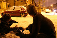 Julian and Shelley assembling a snowman