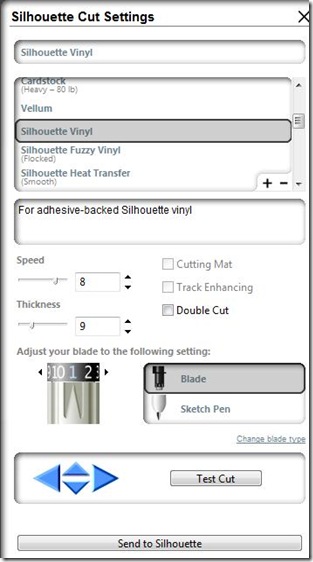 Cut settings