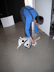 At the shoot, Nicholas Andersen is putting the finishing touches on my Moth-Dog costume.