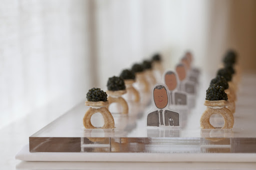 Caviar rings made by Peter Callahan Catering and decorated with my drawings of Mark.