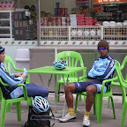 Loh Sea Keong and Haidar Anuawar from the Marco Polo Cycling Team relaxing before a stage in the Tour de Korea 2010. (photo: Remko Kramer)