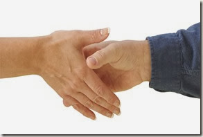 Man and woman shaking hands isolated on a white background. 