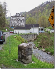 Hatfield Cemetery marker and Historic Designation marker along Island Creek