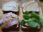 Sandwiches being assembled.