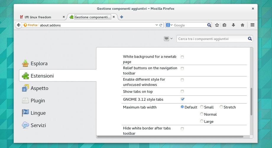 GNOME Theme Tweak in Mozilla Firefox