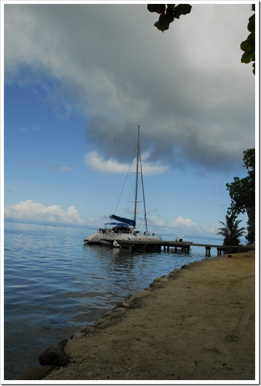 Catamaran docked in Fare