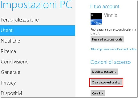 Windows 8 Crea password grafica