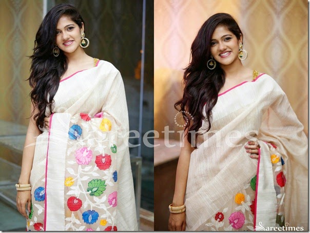 Simran_Choudary_White_Floral_Designs_Saree Simran_Choudary_White_Floral_Designs_Saree