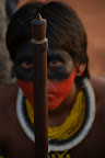 Indigenous man in front of the occupied construction site