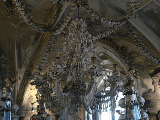 Chandelier made of bones and skulls at the Sedlec Ossuary