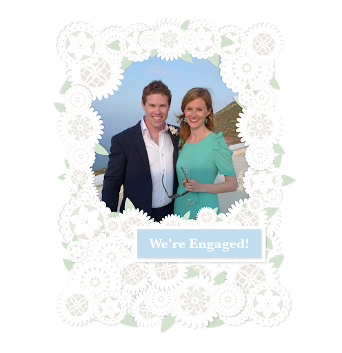 Upload a photo and add a frilly border for an engagement announcement.