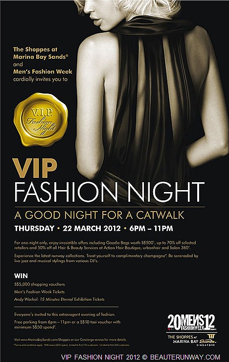 MENS FASHION WEEK 2012 VIP NIGHT AT MARINA BAY SANDS SALE Fashion Show Tickets  Andy Warhol  15 Minutes Eternal Exhibition