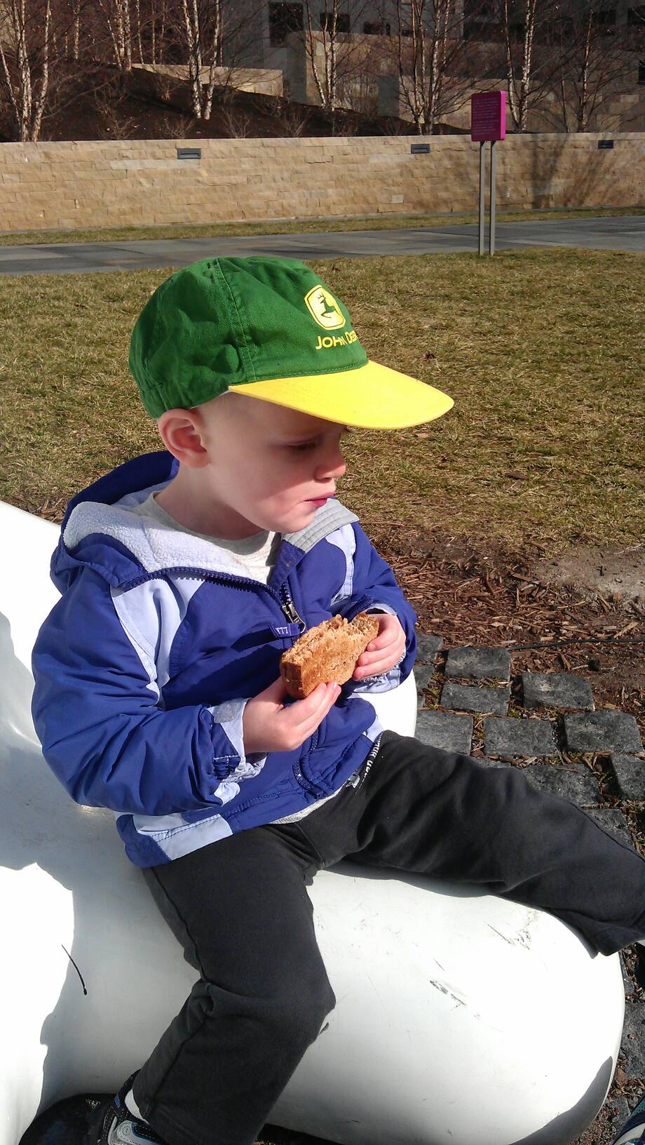 Having a picnic on the giant knuffle bunny at the city garden