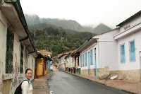 Cranky Croc hostel on the left, Guadalupe and Monserrate mountains to the back.