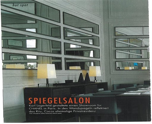 The mirrors in this tear sheet, space designed by Karl Lagerfeld and shot by Francois Baudot, were my inspiration for the living room mirrors.