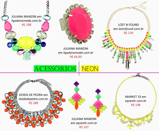 Acessórios femininos no verão trazem cores com brilho Neon! Neon-Acessórios-moda-colares-pulseira-aneis-onde-comprar-1