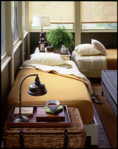 Positioning the beds so close together give this room a camp style. And the big windows provide air and atmosphere. (marthastewart.com) Positioning the beds so close together give this room a camp style. And the big windows provide air and atmosphere. (marthastewart.com)