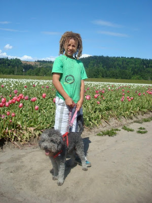 Grandson with Mini Labradoodle Silver Stormy