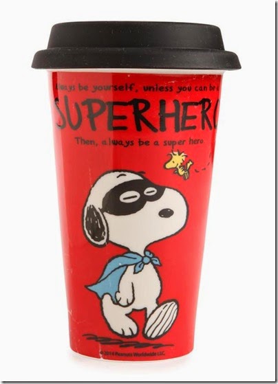 Typo by Cotton On Peanuts Take Away Ceremic Mug Snoopy Superhero