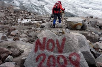 On November 2009, the Santa Isabel glacier in Colombia reached this rock. Since then it has receded about 150 feet. John Otis / GlobalPost