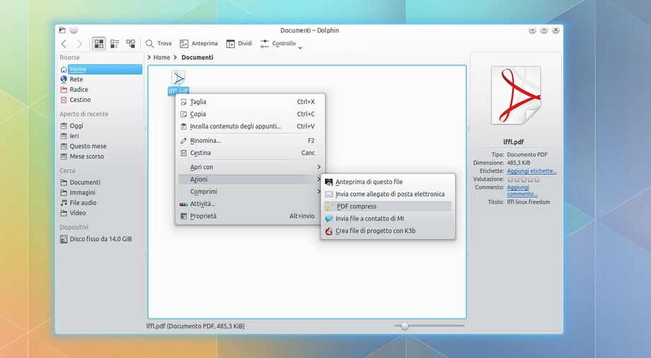 pdfcompr service menu in KDE