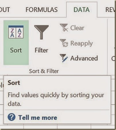 Sorting Multicolumn Data in Excel - Data Sorting Tool Location Under Data Tab
