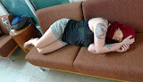 Trish passes out in the lobby of a health club.