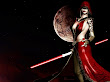 Red Sphere At Night Girl
