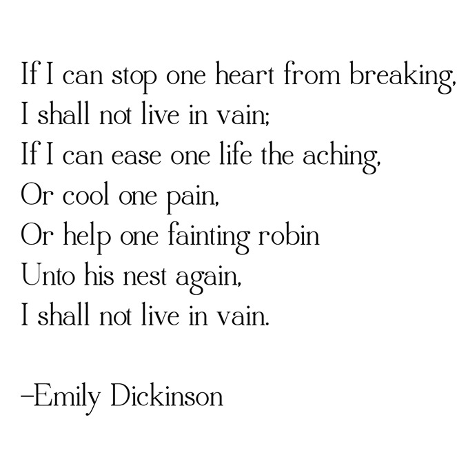 if I can stop one heart -- dickinson