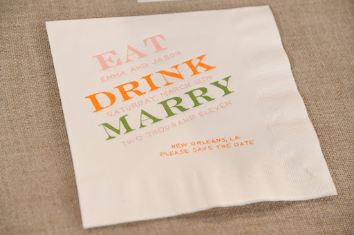 This cocktail napkin save-the-date is so creative.