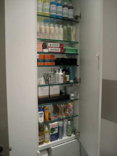 In my guest bathroom, same ideas, but I also added products that I think any guest would need. It's all right within reach.