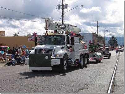 IMG_2578 Rainier All-Stars Float pulled by Clatskanie PUD International Line Truck in the Rainier Days in the Park Parade on July 15, 2006