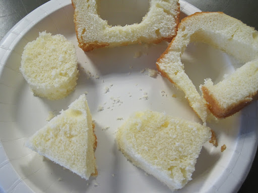 Cake cut into different shapes.