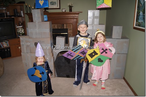 How to make a Cardboard Box castle for kids Huge DIY Caslte for pretend plan and homeschool medieval unit