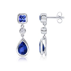 Emerald Cut, Pear Tanzanite and Diamond Earrings