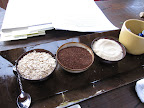 Some of the ingredients that Leslie Wolski uses in her scrubs are oatmeal, coffee, and sugar.