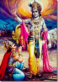 Krishna delivering Bhagavad-gita