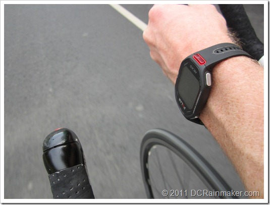 Polar RCX5 on wrist while cycling