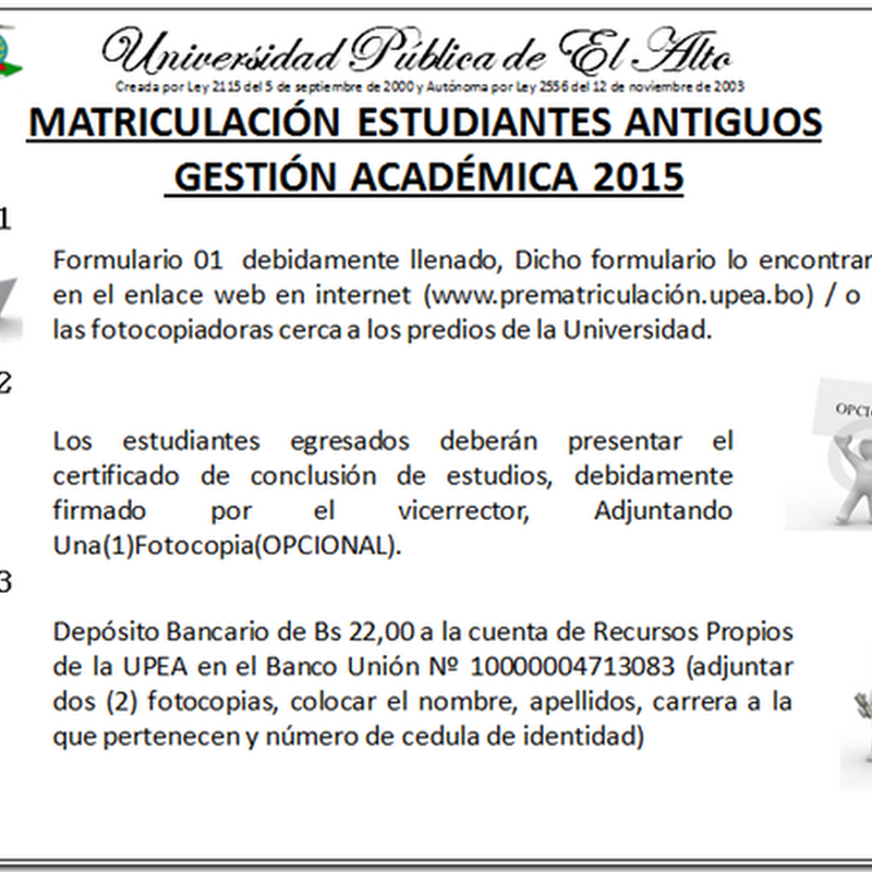 Matriculación UPEA 2015: Estudiantes Antiguos