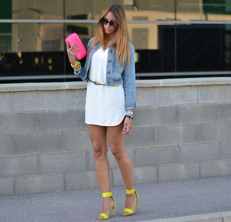 Zara dress, Neon, Zara TRF clutch, Zara white dress, Oasap.com, H&M, H&M sandals