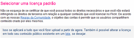 Tela de seleção de licença Creative Commons no Flickr Tela de seleção de licença Creative Commons no Flickr