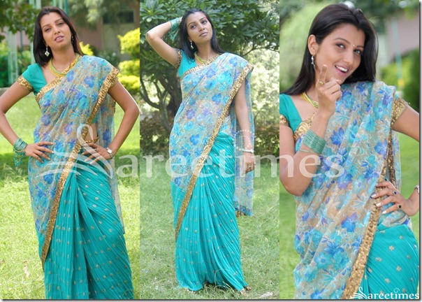 Manjulika_Blue_Printed_Half_and_Half_Saree Manjulika_Blue_Printed_Half_and_Half_Saree