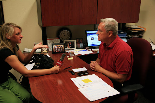 KSMU's Katie Easley interviews Bob Cirtin on his upcoming campaign. 
Photo Credit: Alex Crowder