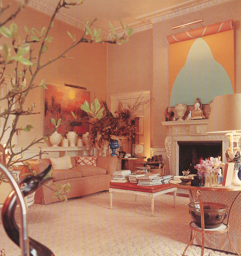 The carpet was made to a Hicks design at Cogolin, while the sofas are covered in one of his first, small-repeat geometric fabrics. The carpet was made to a Hicks design at Cogolin, while the sofas are covered in one of his first, small-repeat geometric fabrics.