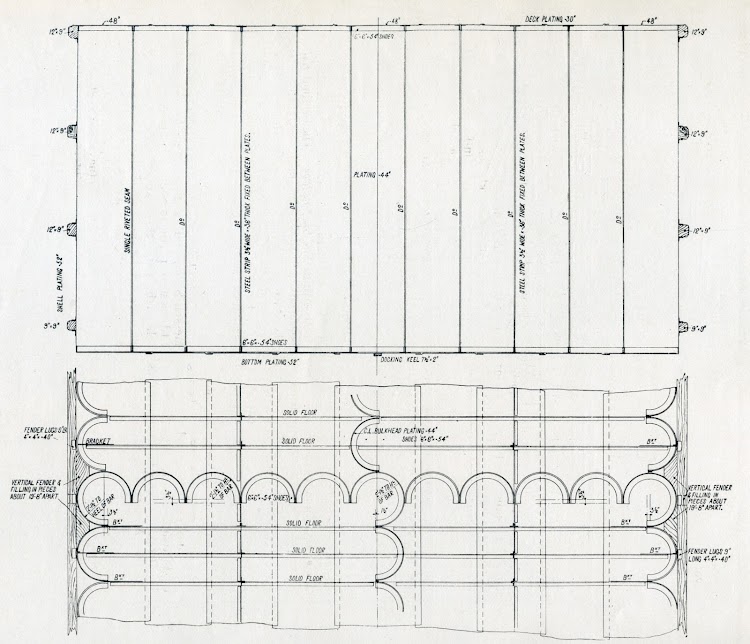 Sección transversal y plano del mamparo corrugado Smith-Cameron. Foto de la revista THE SHIPBUILDER. Num 123. Noviembre de 1920.jpg
