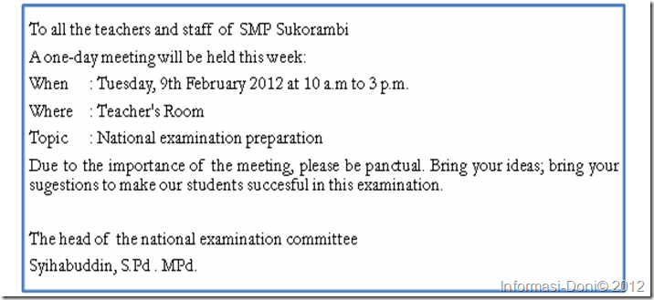 Contoh Pengumuman (announcement) Contoh Pengumuman (announcement)
