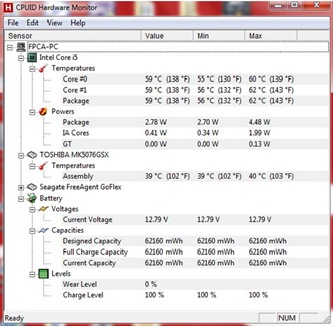 Fujitsu Lifebook LH772 Benchmark Before Temperature