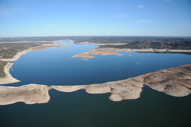 The extreme drought has lowered levels in Lake Travis, Texas, exposing formations not seen for some time. LCRA
