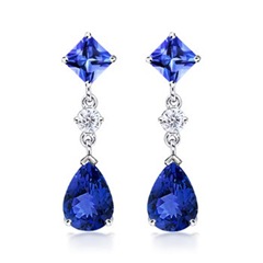 Pear, Square Tanzanite and Diamond Dangle Earrings