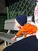 Waiting for a bus. Eagerly it seems.